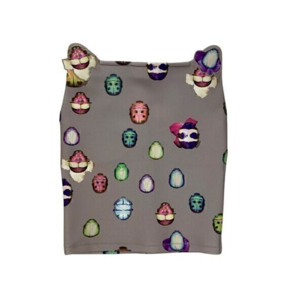 Dazzle 3D Ladybug Printed Mini Skirt Womens Small Gray  Pockets‎ Fierce Fitted